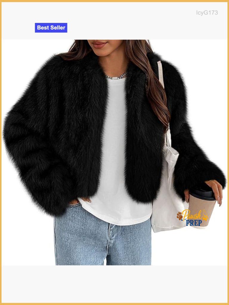 Faux Fur Cropped Jacket Long Sleeve Open Front Shaggy Winter Coat